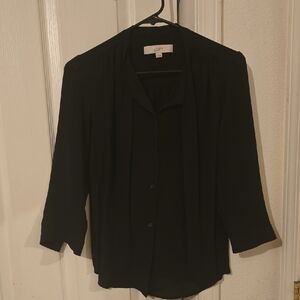 LOFT Black 3/4 Sleeve Button Down Shirt